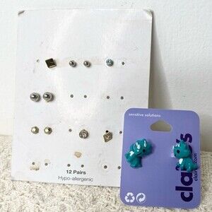 Mix Match Stud Earrings Bundle Claire’s Dinosaur Drop Hypoallergenic Minimalist
